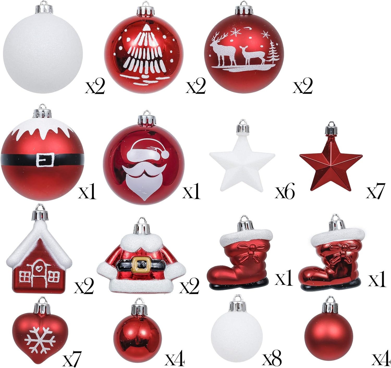 Valery Madelyn 50pcs Christmas Baubles, 3-8cm Traditional Red and White Shatterproof Ball Ornaments Decoration for Christmas Tree Decor - Image 3