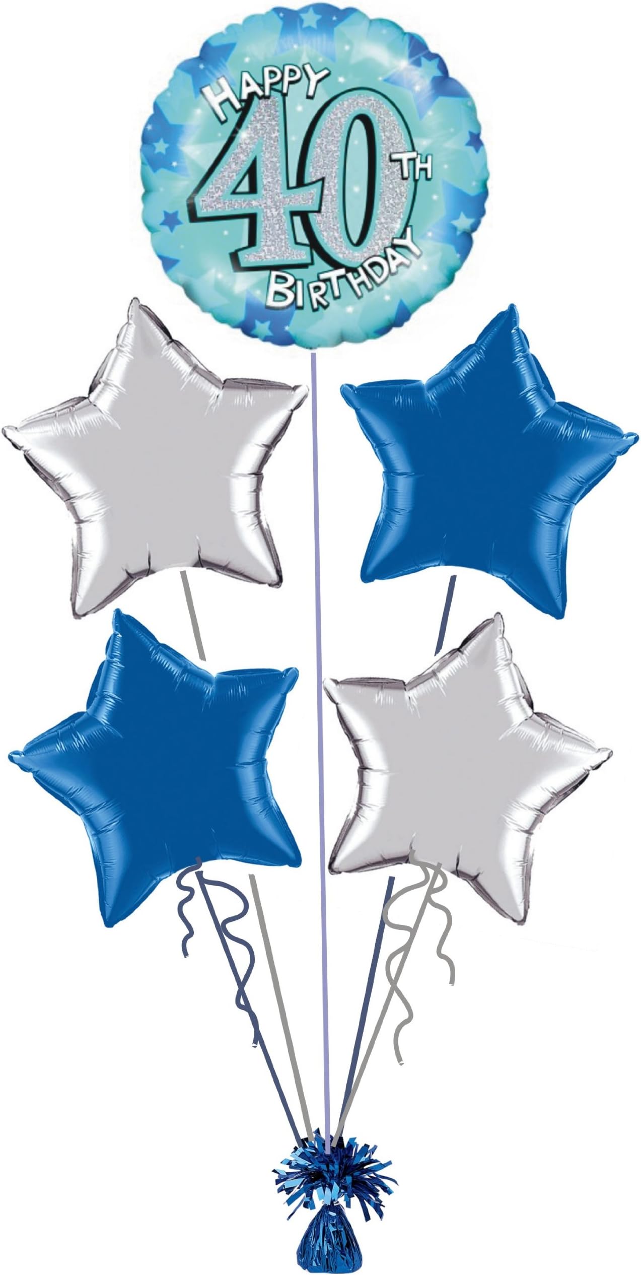 40th BIRTHDAY BLUE & SILVER FOIL HELIUM BALLOON DISPLAY IDEAL FOR PARTY
