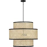 Meridian M7016MBK Pendant, 3-Light 180 Total Watts, Natural Cane with Matte Black