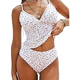ZAFUL Women's Spaghetti Strap Tankini Swimsuits V Neck Tummy Control Tie Side Thong Bikini Swimsuits 2 Piece Bathing Suits