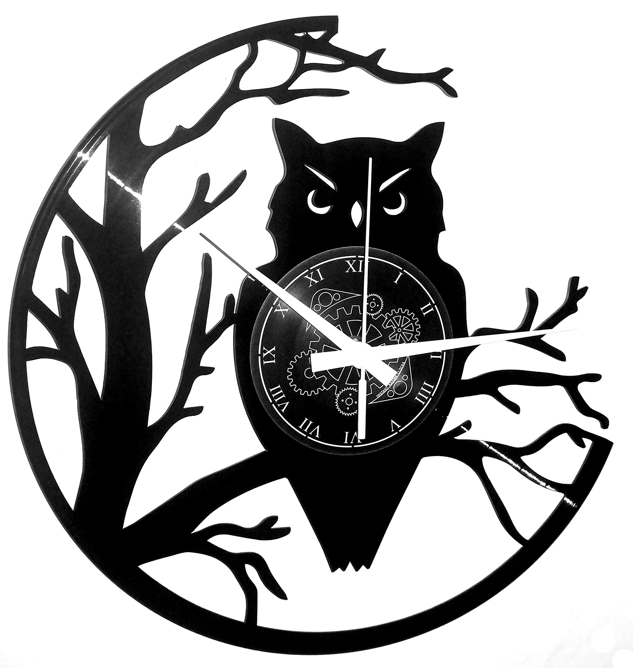 Instant Karma Clocks | Owl Wall Clock with Tree Branch Design | Silent No-Ticking | Perfect for Bedroom, Office, Studio, Cabin, Living Room – Unique Decoration