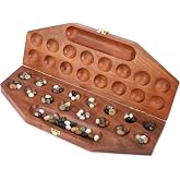 Ajuny Wooden Mancala Board Game Folding Travel Set with 96 Stones 2 Player | Traditional Counting Strategy Activity for Children Grownups Family Nights Educational Entertainment Birthday Holiday Present