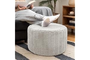 Plush Polyester Pouf Ottoman & Foot Rest – 51x31cm Floor Pouf Lightweight, Stylish Living Room Accent for Cozy Comfort (Light