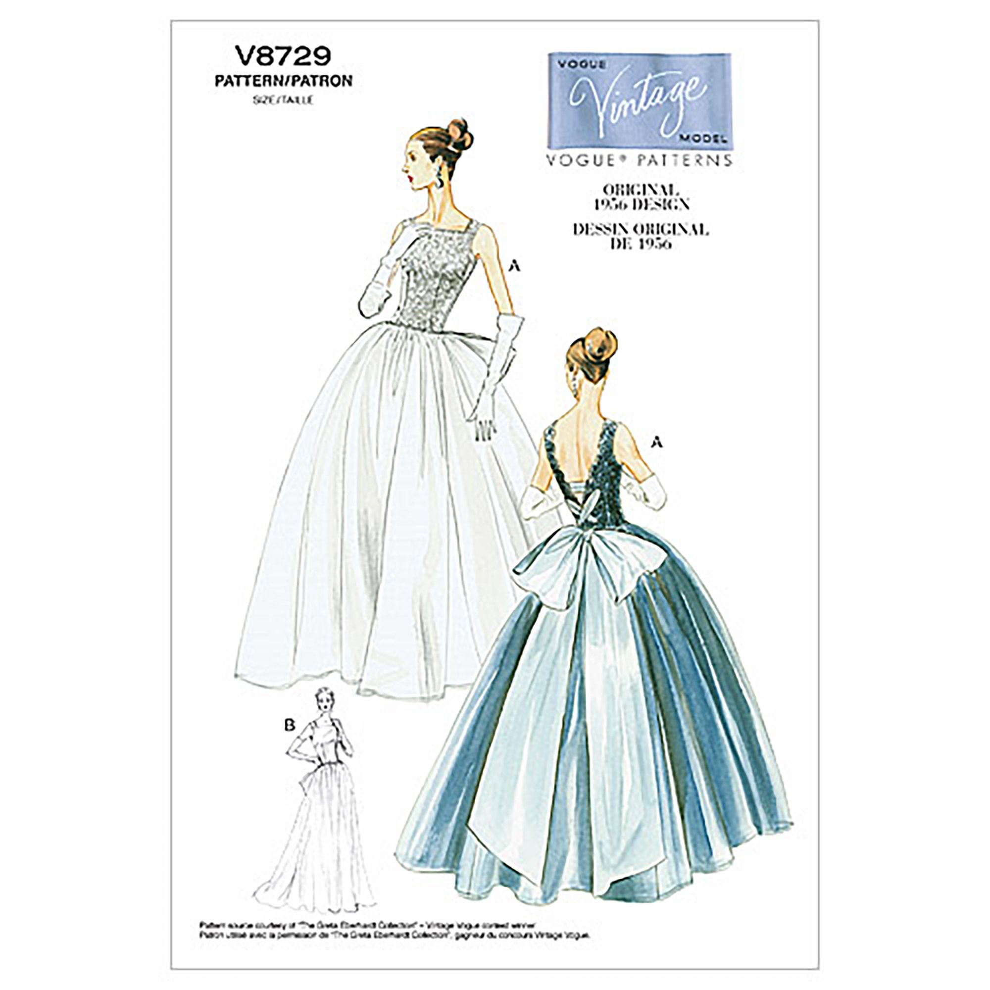 VOGUE PATTERNS V8729 Size AA 6-8-10-12 Misses' Dress and Underskirt,White