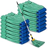 Hushee 6 Pcs Large Microfiber Tube Mop Heads 18 Oz Looped End,Green | Heavy Duty Commercial Industrial Wet Refill, Reusable Machine Washable, For Hardwood Tile Laminate Floors,Large Area Cleaning