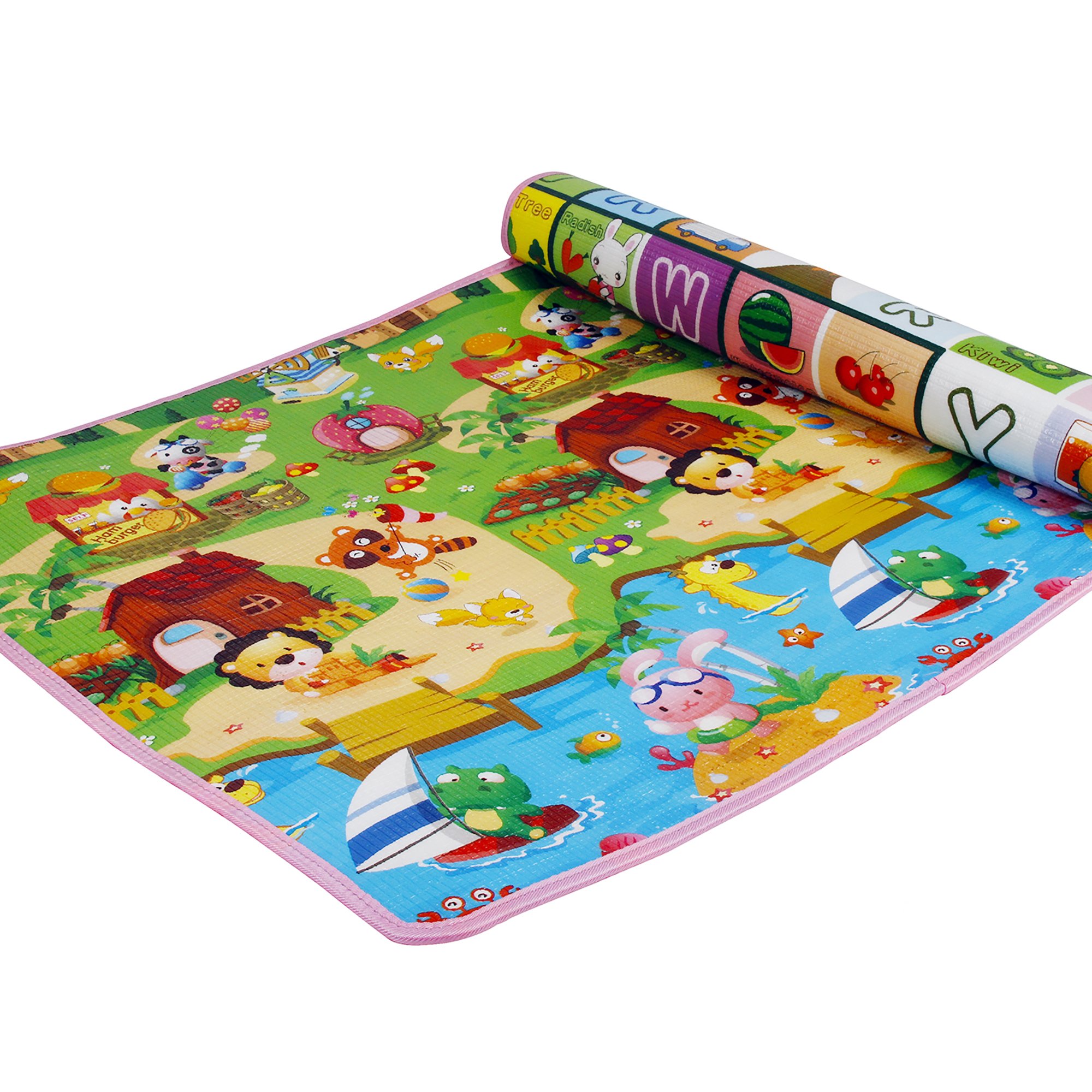 SimpVale Double-Sided Mats Foam Waterproof Baby Crawling Thickening Mat Drawing Alphabet Figures Animals Pattern 180cm x 120cm x1cm (70.86inch x 47.24inch)