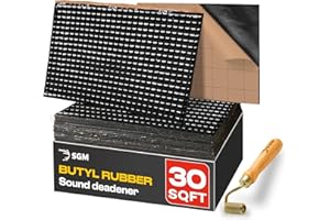 SGM Black Premium Car Sound Deadening Mat 80 mil (2mm) 30 sqft (2.78 sqm) with Installation Roller Set, Automotive Sound Dead