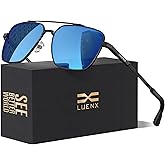 LUENX Mens Women Polarized Sunglasses Aviator, Square Polygon Lens Driving UV 400 Protection With Accessories 58mm Small