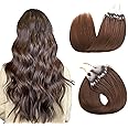 Sisily Micro link Hair Extensions, Medium Brown Human Hair Extensions Micro Ring for Woman, Micro Loop Hair Extensions Real Human Hair Straight, Cold Fusion Hair Extensions 50g for Women