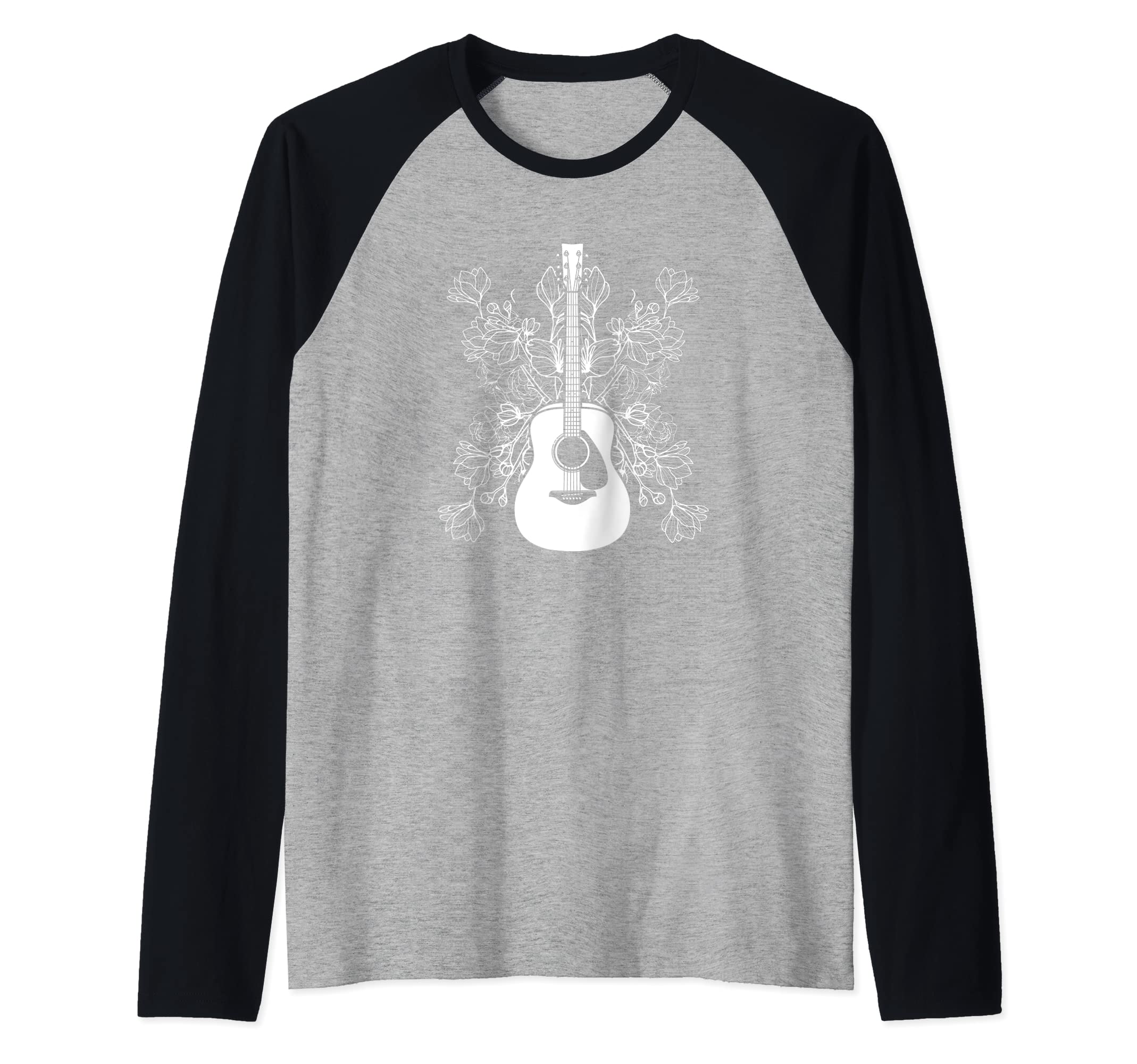 Guitarist Band Musician - Flower Floral Acoustic Guitar Raglan Baseball Tee