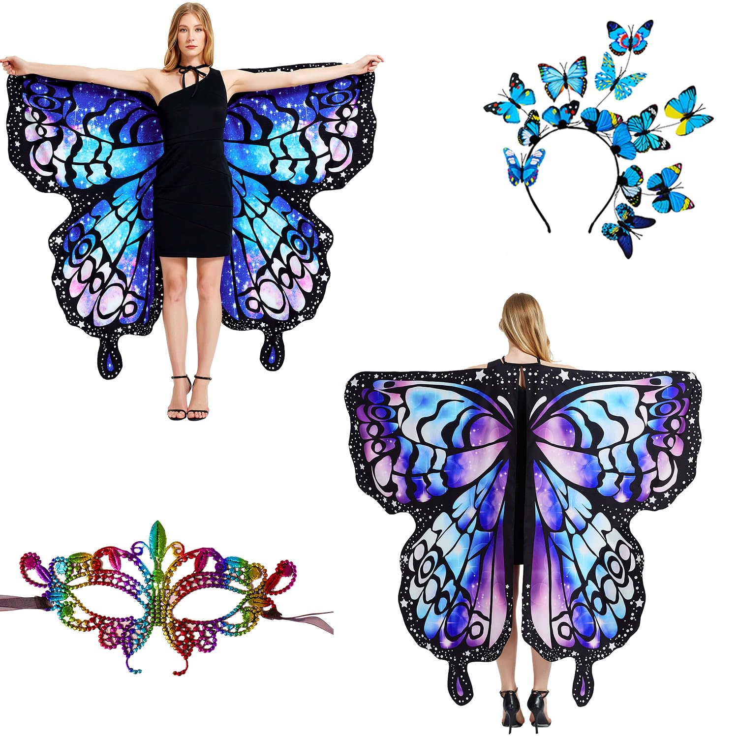 LYL. Ling Halloween Costumes Adult Women，Double-Sided Butterfly Wings Adults，Purple Butterfly Costume for Women，3PCS Fairy Wings Set.