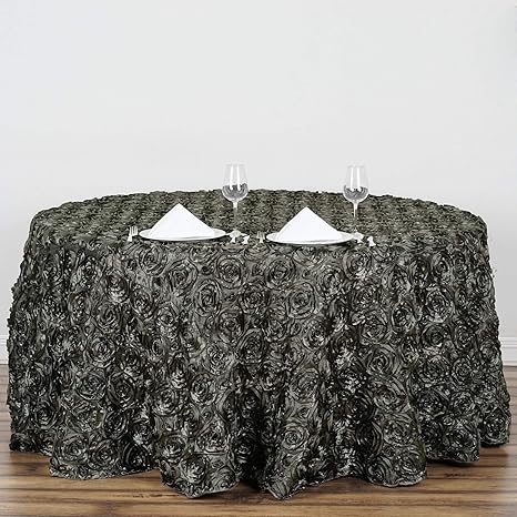 Amazon Tableclothsfactory テーブルクロス 1インチ 卸売 丸型 テーブルカバー グレー グランドローズ 3d サテン 結婚式 パーティー イベント デコレーション テーブルクロス オンライン通販