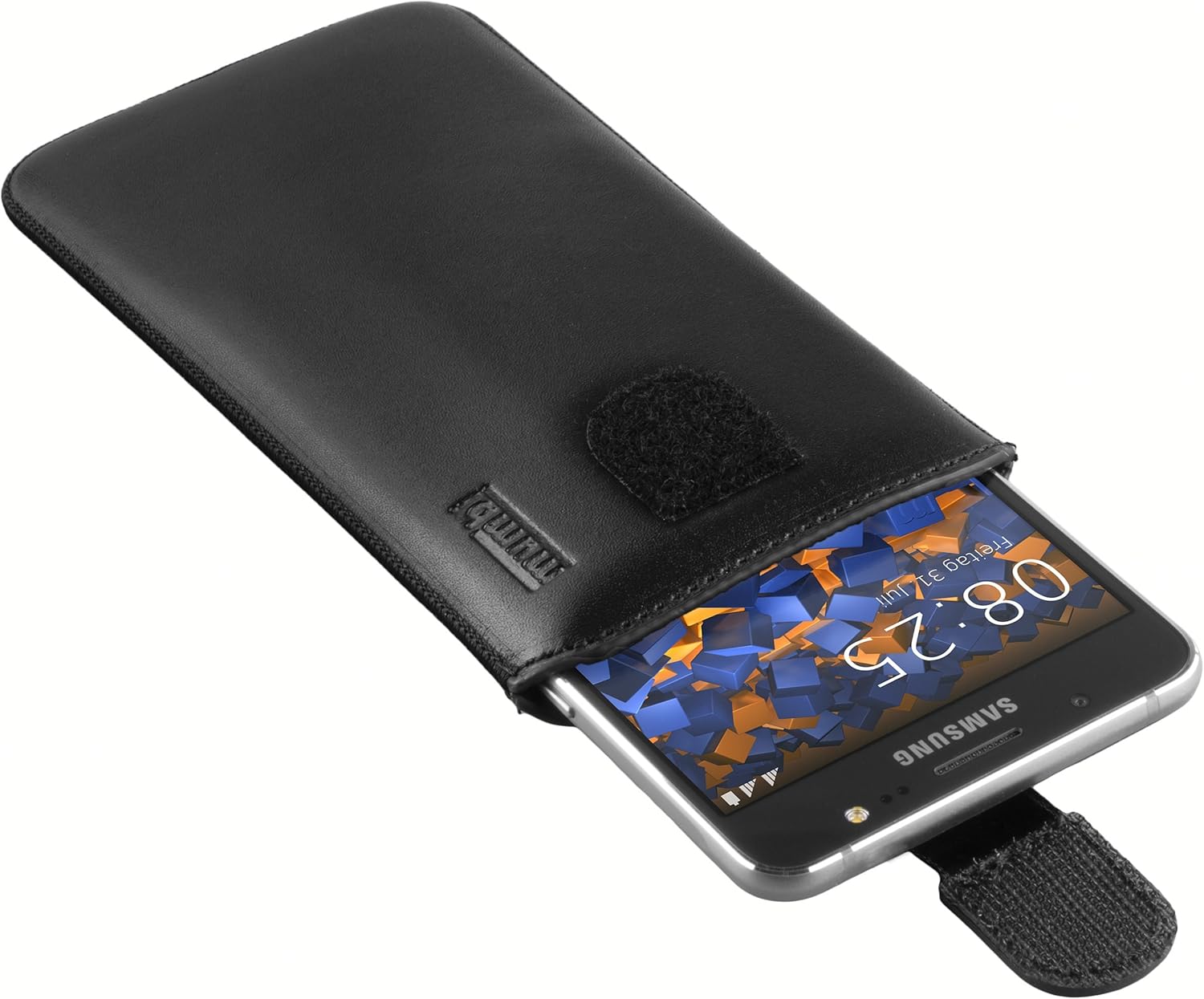 mumbi Real Leather Pouch With Flap And Pull-Up Strap for Samsung Galaxy, Black, Galaxy A3 (2016) - Image 4