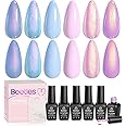 Beetles Blue Pink Gel Nail Polish Set, 6 Colors Pearl Gel Polish Baby Blue Shimmer Baby Pink Purple Mermaid, Nail Drawing Soak Off Uv Led Swirl Gel Polish Shell Thread Gift for Women