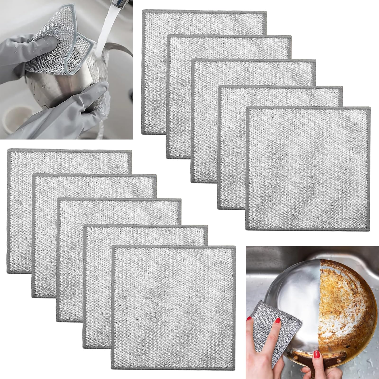 Photo 1 of MIZAZBOX 10 PCS Multipurpose Double Layer Wire Dishwashing Rags, Reusable Cleaning Cloths Dish, Non-Scratch Wire Dishcloth, Wet and Dry Dishcloths