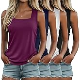 Riyiper 4 Pack Summer Women's Tank Tops Multipack Sleeveless Shirts Loose Fit Square Neck Tanks