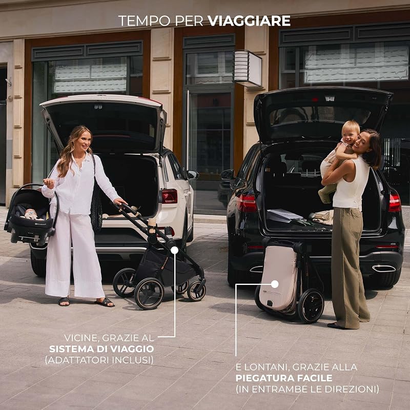 Kinderkraft NEA 2, Passeggino dalla nascita fino a 22 kg, Chiusura con una mano, Posizione sdraiata, Ampia capottina, 4 ruote ammortizzate, filtro UPF 50+, cestello fino a 5 kg, Beige