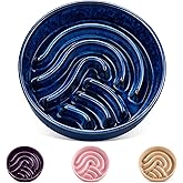 vancasso Slow Feeder Dog Bowl, 1.5 Cup Ceramic Slow Feeding Food Dish for Small and Medium Breed, Puzzle Dog Food Bowl for Fast Eater, Blue