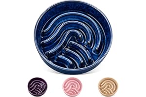 vancasso Slow Feeder Dog Bowl, 1.5 Cup Ceramic Slow Feeding Food Dish for Small and Medium Breed, Puzzle Dog Food Bowl for Fast Eater, Blue