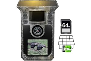 Hrivcam Trail Camera 4K 64MP Solar Game Camera with 5000mAh Forever Power, 64GB Memory Card and Ip67 Waterproof Angle Night Vision for Wildlife Deer Outdoor Trail Cam, Monitoring Trail Cameras