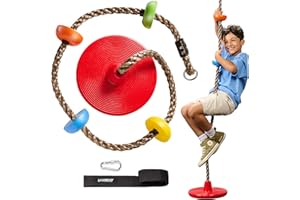 LÆGENDARY Tree Swing for Kids - Single Disk Outdoor Climbing Rope with Platforms, Carabiner & 2.6 Ft Tree Strap - Playground Accessories - Multicolored