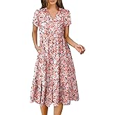 ANRABESS Women's Summer Casual Short Sleeve V Neck Midi Dresses 2026 Spring Flowy A-line Tiered T Shirts Boho Beach Dress