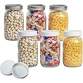 Jumterlee 6 Pack 32 oz Mason Jars, Wide Mouth Mason Jars with Lids and Bands and 6 White Plastic Mason Jar Lids, Canning Jars