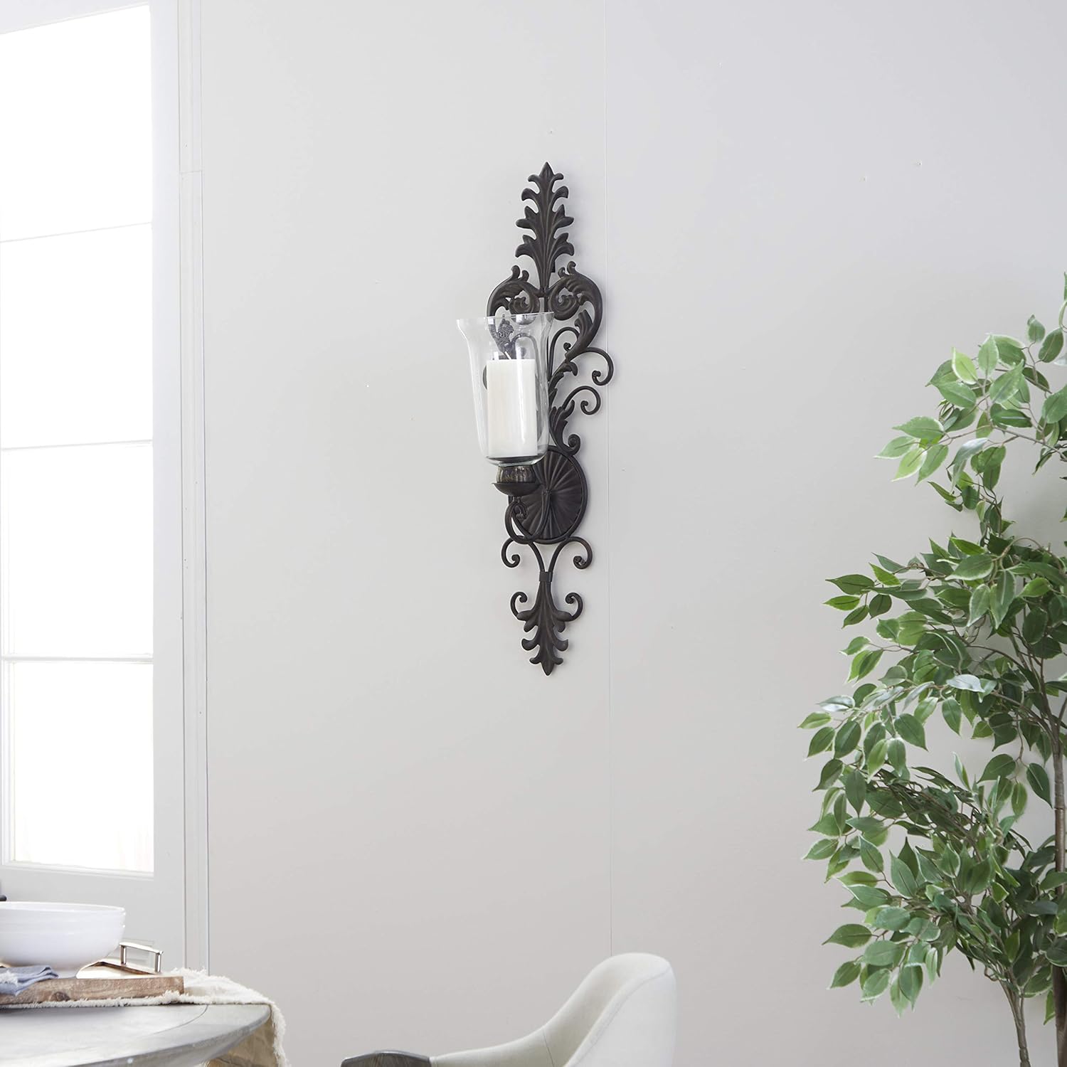 Deco 79 Victorian-Style Metal and Glass Ornate Candle Sconce, 31" H x 10" L, Textured Bronze Finish: Home & Kitchen