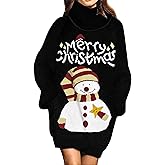 Jumppmile Womens Ugly Christmas Xmas Oversize Turtleneck Pullover Sweater Dress with Pockets