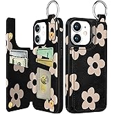 Shorogyt Compatible with iPhone 11 Wallet Case with Card Holder - Designer Black Flower Pattern Kickstand Magnetic Clasp Back Flip Folio Leather Phone Covers for Women Men Girls