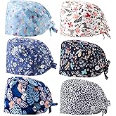 Geyoga 6 Pcs Women Scrub Caps Surgical Nurse Working Hats with Button and Sweatband Adjustable Elastic Nursing Bouffant Caps