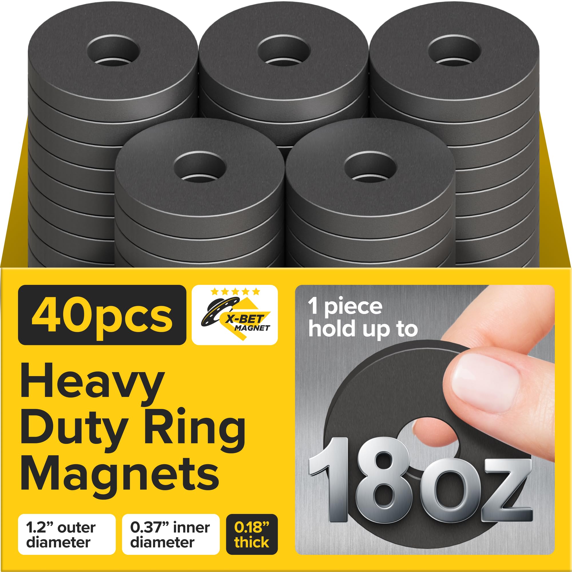 Photo 1 of Heavy Duty Ring Magnets - Ultra Strong 1.2" Magnets with Holes for DIY & Crafts - Space Organization Set for Home, Kitchen, Workshop (40 pcs)