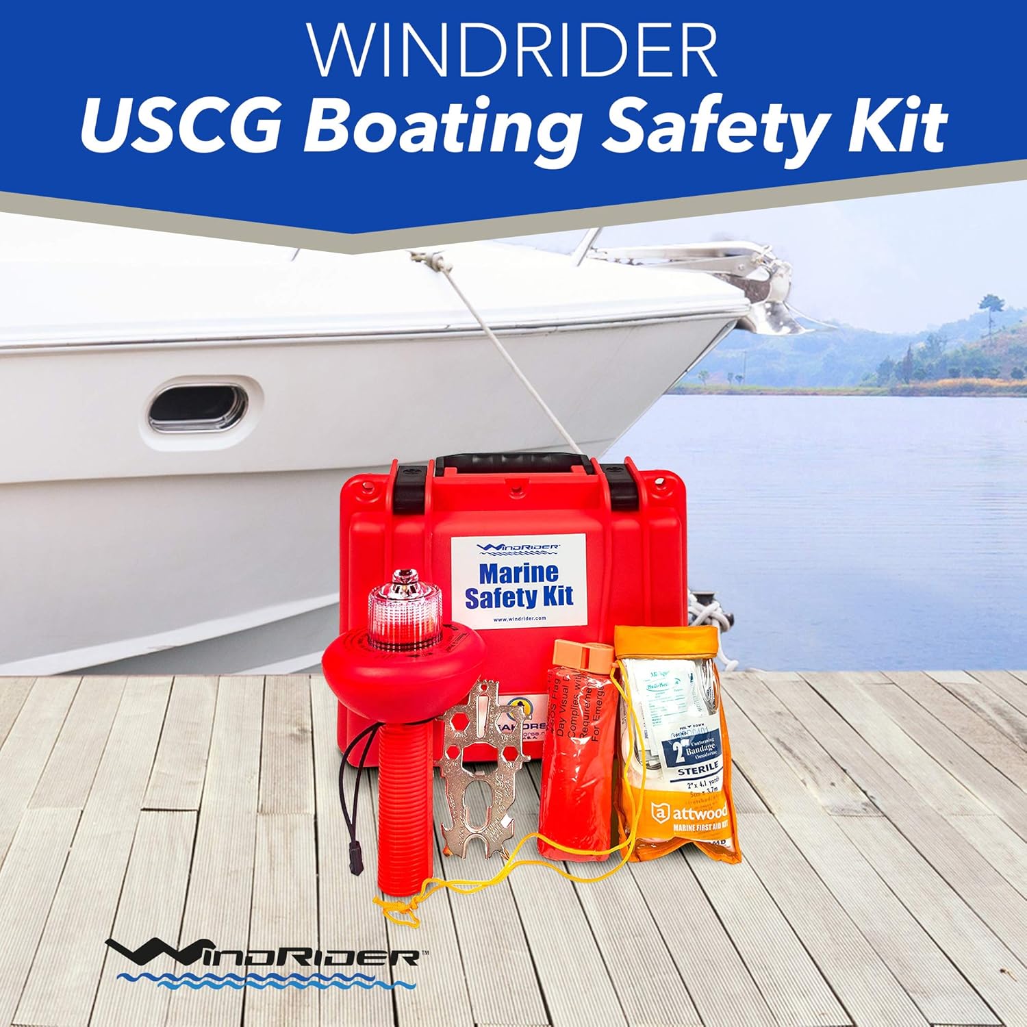 USCG Boating Safety Kit - Electronic Flare - First Aid Kit - Whistle - Multi Tool - Waterproof Case (Plastic): Health & Personal Care