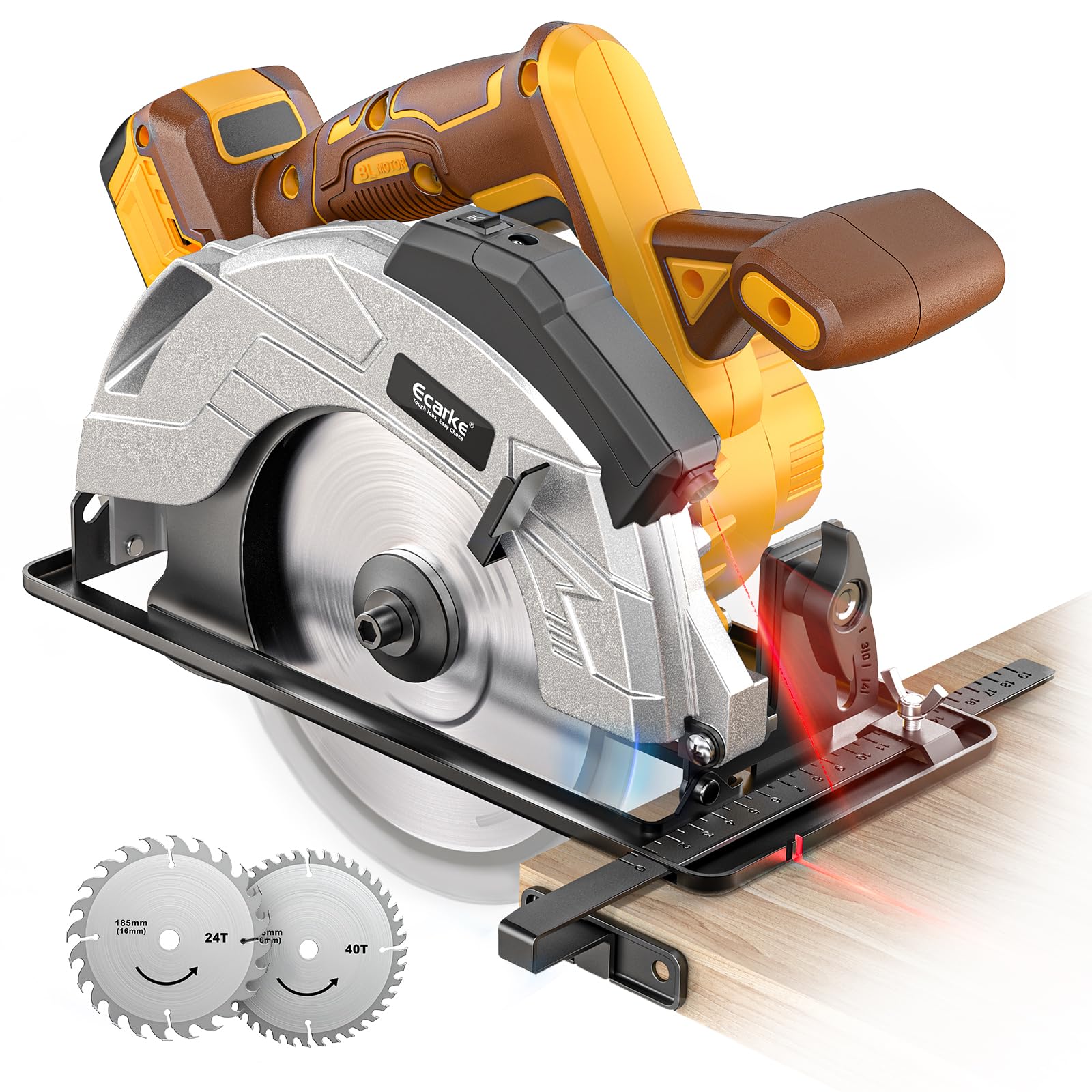 Photo 1 of Ecarke 7-1/4" Cordless Circular Saw, Compatible with DeWalt 20V Battery (Bare Tool), 5000 RPM Electric Circular Saw with Laser Guide, 2 Blades (24T & 40T), 0–45° Bevel, 2-1/4" Cutting Depth