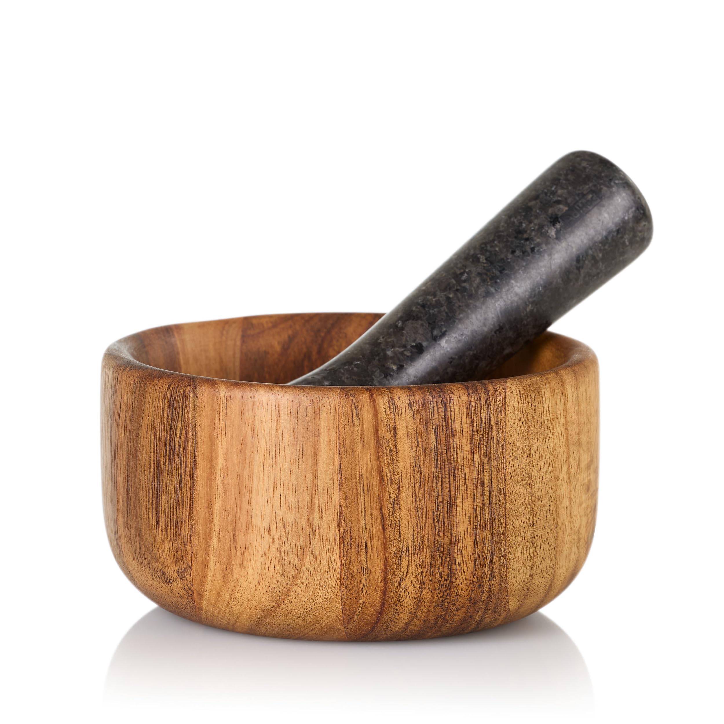 AdHoc Taru Pestle and Mortar Set, 13cm, Acacia Wood/Granite, Herb and Spice Grinder Anti-Bacterial Surface