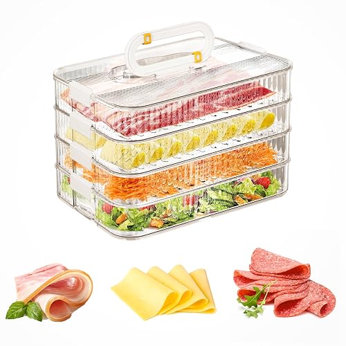 Deli Meat Container for Fridge, 4 Layer Meat and Cheese Container for ...