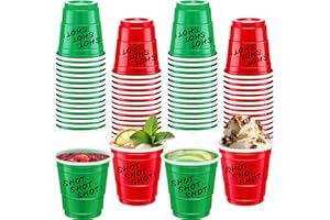 cssopenss 120 Pcs 2 oz Christmas Shot Cups Christmas Plastic Shot Glasses Red and Green shot Glasses for Party Wedding Birthday Family Gatherings and Festive Celebrations
