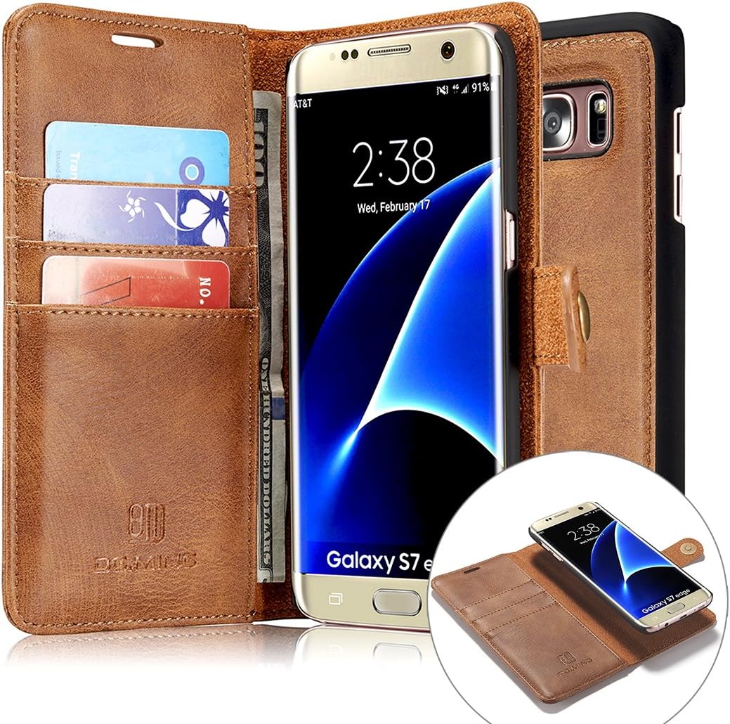 GALAXY S7 Case, GALAXY S7 Wallet Case, Magnetic Detachable [Genuine Leather][3 Card Slots][Business Style] Tripky Removable Vintage Case Cover with Stand, Card Holder for GALAXY S7(Brown)