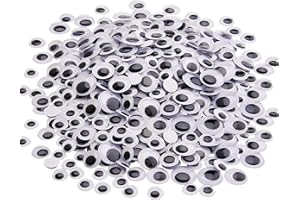 Hapeper 300 Pieces Wiggle Eyes with Self Adhesive, 0.47 0.6 0.7 0.78 Inch Mini Black Plastic Eye for Art Crafts Decoration DIY