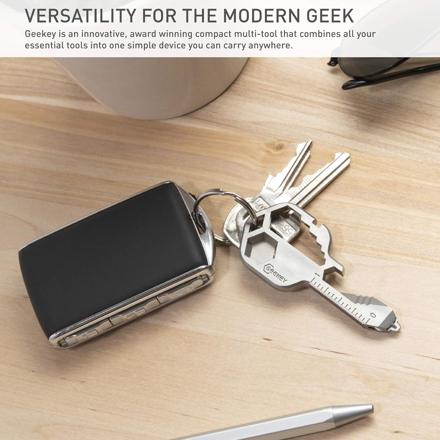 Geekey Multi-Tool, Key Shaped Pocket Tool for Your Keychain w/Bottle Opener, Screwdriver, Ruler, Wrench, Box Cutter - Image 3