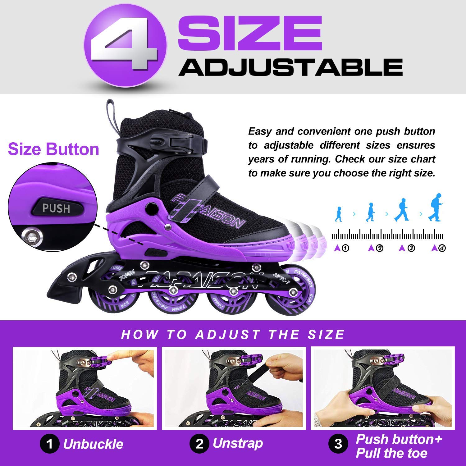 PAPAISON Adjustable Inline Skates for Kids and Adults with Full Light
