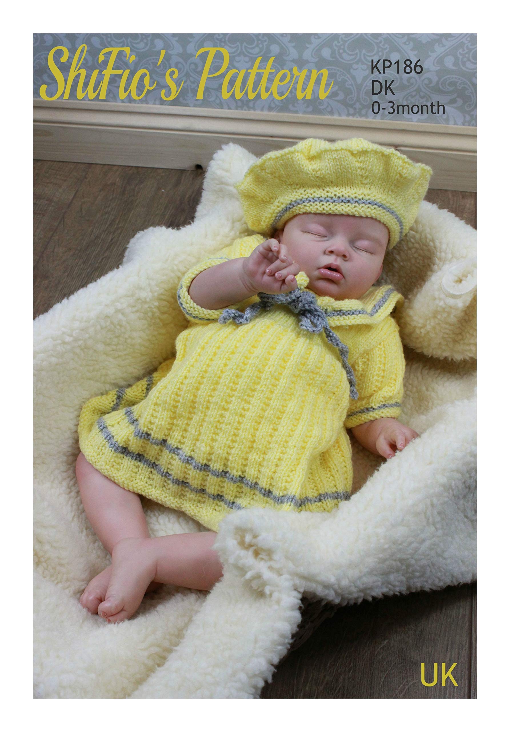 Knitting Pattern for Babies Dress and Matching Beret, Sailor Dress and Matching Beret Knitting Pattern, Baby Double Knitting Pattern, DK, Size 0 to 3 Months, KP186