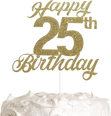 Amazon Co Jp 25歳の誕生日ケーキトッパー 誕生日パーティーデコレーション プレミアムゴールドグリッター おもちゃ