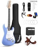 Tostar 39 Inch Full Size Electric Guitar Kit For Beginners And Adults,SSS Pickup Stratocaster Guitarra Electrica Set Includes Tremolo Bridge,Amp,Strings,Stand,Case Bag, Birthday Holiday Gifts, Blue