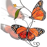 Monarch Butterfly Authentic Stained Glass Suncatcher Handmade Gift for Butterfly Lovers Women Mom Grandma Window Ornament Indoor Outdoor Decor (Pair of Monarch)