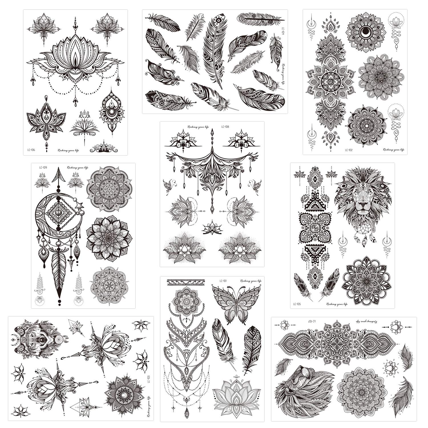 Konsait Henna Tattoo Stickers Black Lace