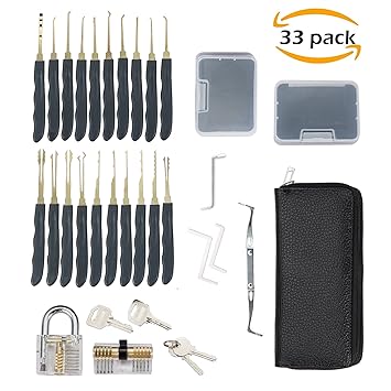 Lockpicking Set, Diyife® 33-Teiliges Dietrich Set mit 2 transparenten Trainingsschlössern für das Lockpicking, Anleitung für 