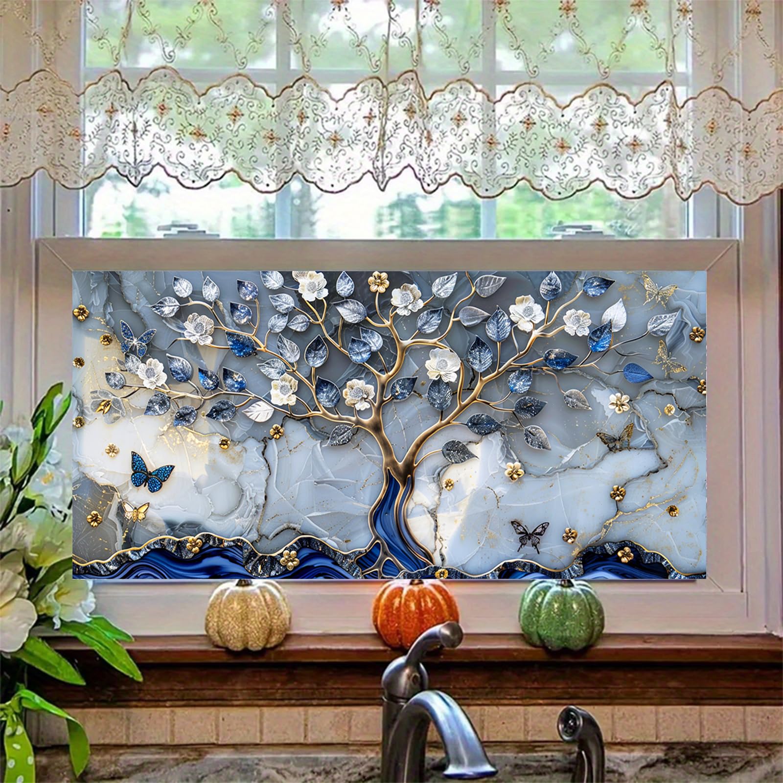 Photo 1 of BlissYard Rainbow Window Film Window Clings for Glass Windows 39.3×17.7 Inchs Trees and Butterflies Glass Decorations PVC Anti-UV Sun for Home Office Bathroom and Living Room