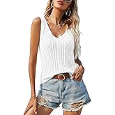 Soulomelody Womens Summer V Neck Tops Knitted Sleeveless Tank Top Cable Knit Sweater Vest Casual Solid Tee Shirts