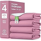 IMPROVIA® Washable Underpads, Heavy Absorbency Reusable Incontinence Pads for Kids, Adults, Elderly, and Pets, Waterproof Protection Floor (Pink and White, 34" x 36" - Pack of 4)